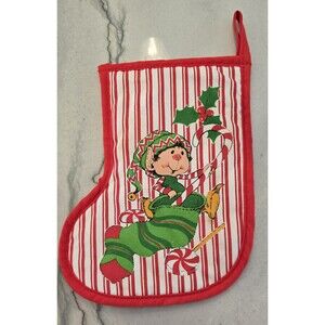 HIMSELF THE ELF Christmas POT HOLDER Candy Canes STOCKING Shape Vintage 1980